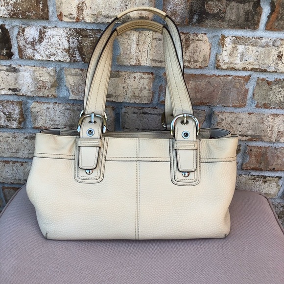 Coach F13732 SoHo Pleated Pebble Cream Leather Shoulder Zipper Bag - Picture 5 of 16